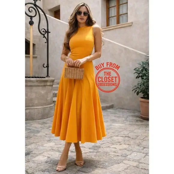 ZARA A-Line Orange Midi Dress NWT | Cotton Blend Blogger Fave - Picture 2 of 16